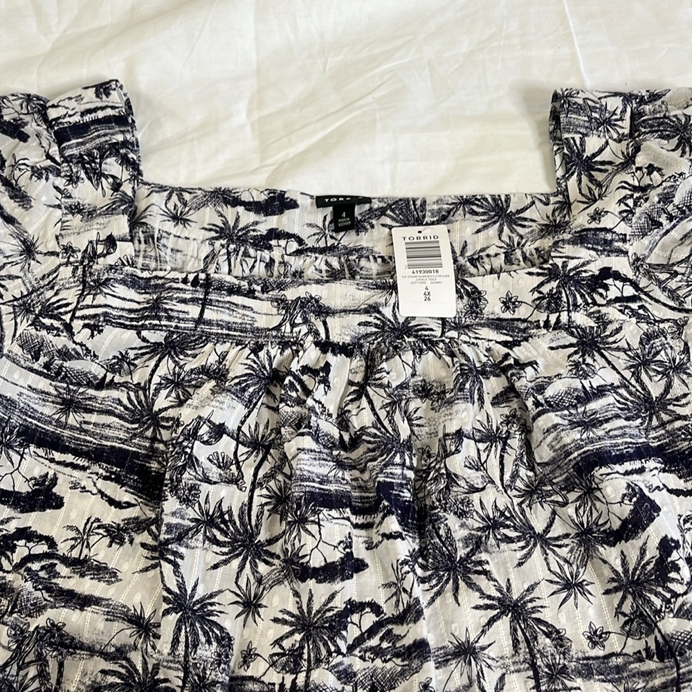 Torrid‎ Clip Jacquard Square Neck Flutter Sleeve Jungle Toil Top Women's 4X New - Picture 5 of 10